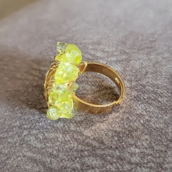 3/$30 Handmade Neon Glass Beaded Wire Wrap Adjustable Grunge Ring - Picture 3 of 5